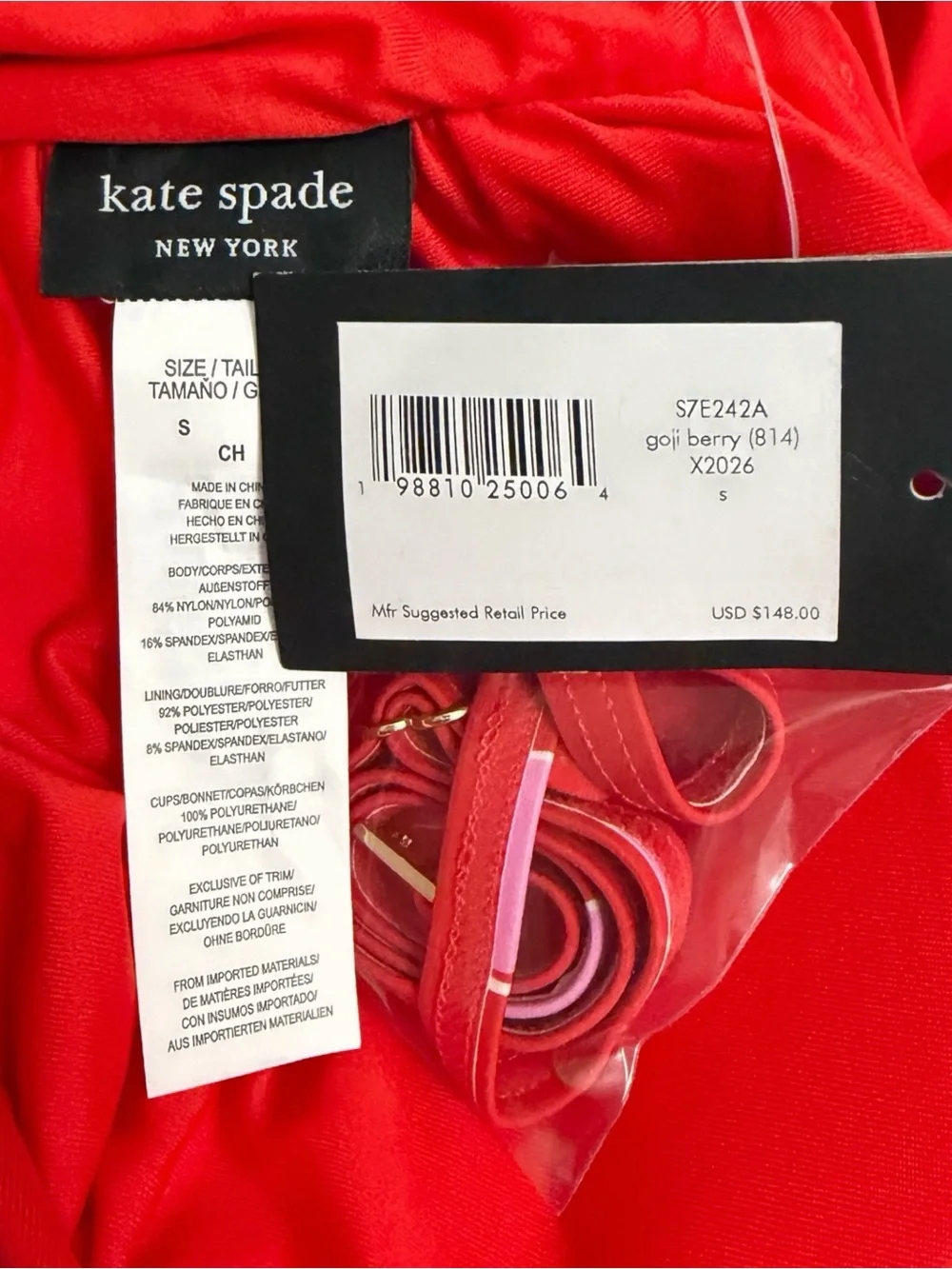 Kate Spade Women’s Bandeau Cut-Out Strapless Red Pink Polka Dot 1 Piece Swimsuit